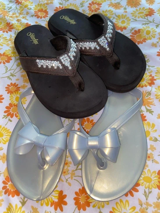 2GIRLY FLIP FLOPS Anna & Ava Pearlescent + Brown Glitterflops Pearl - Picture 1 of 8
